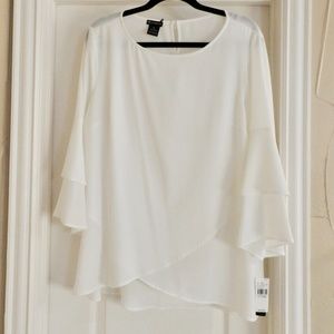 New Direction Ivory Blouse 3/4 Bell Sleeves Asymmetrical